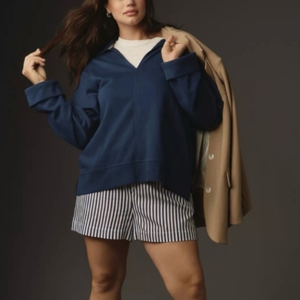 Pilcro Anthropologie Blue Johnny Collar Sweatshirt - Picture 3 of 10